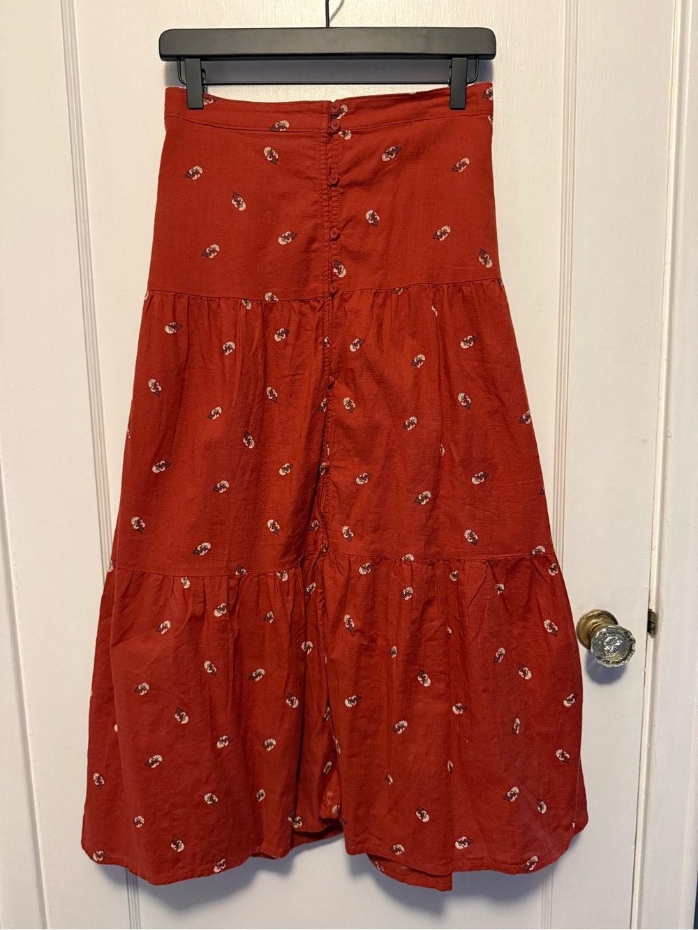Old Navy Rust Red Tiered Midi Skirt with Button Front